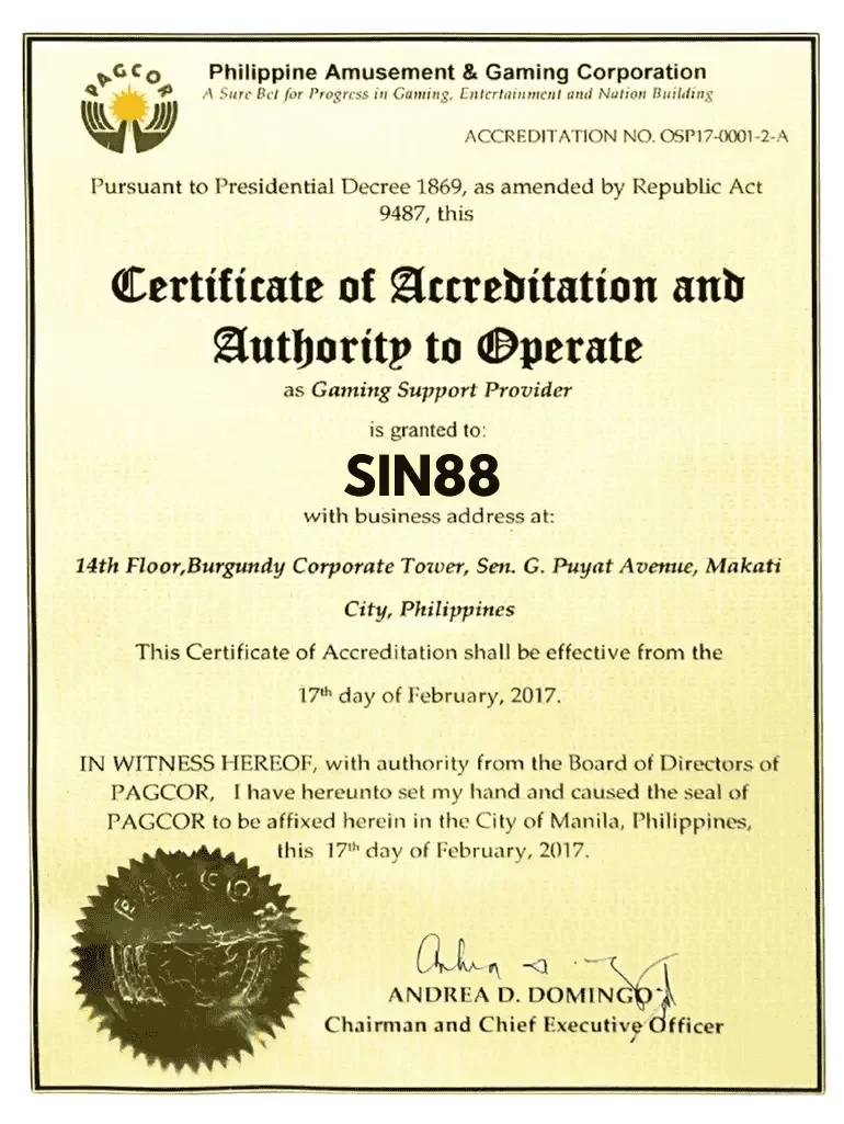 Giấy phép hoạt động từ PAGCOR